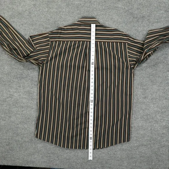Cinch Shirt Mens Large Brown Blue Striped Western Button Front Cotton Casual - Picture 7 of 8